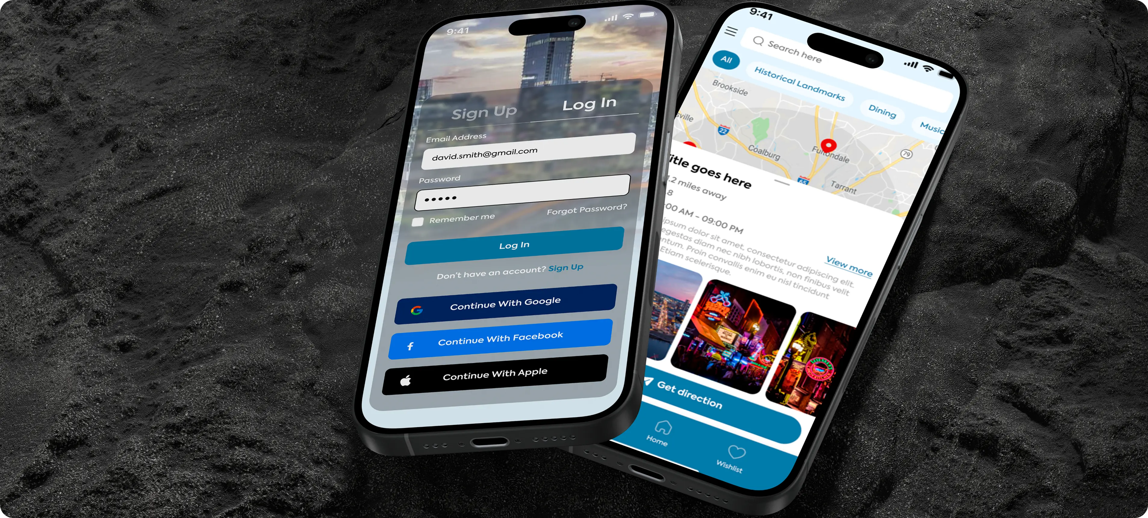 Now You Know Nashville app interface displaying local events and city guide features